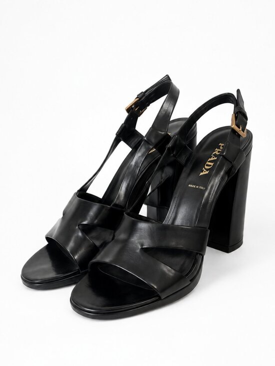 Prada Shoes - Prada Black Patent Leather Buckle Heel Sandals EU39 US 8.5